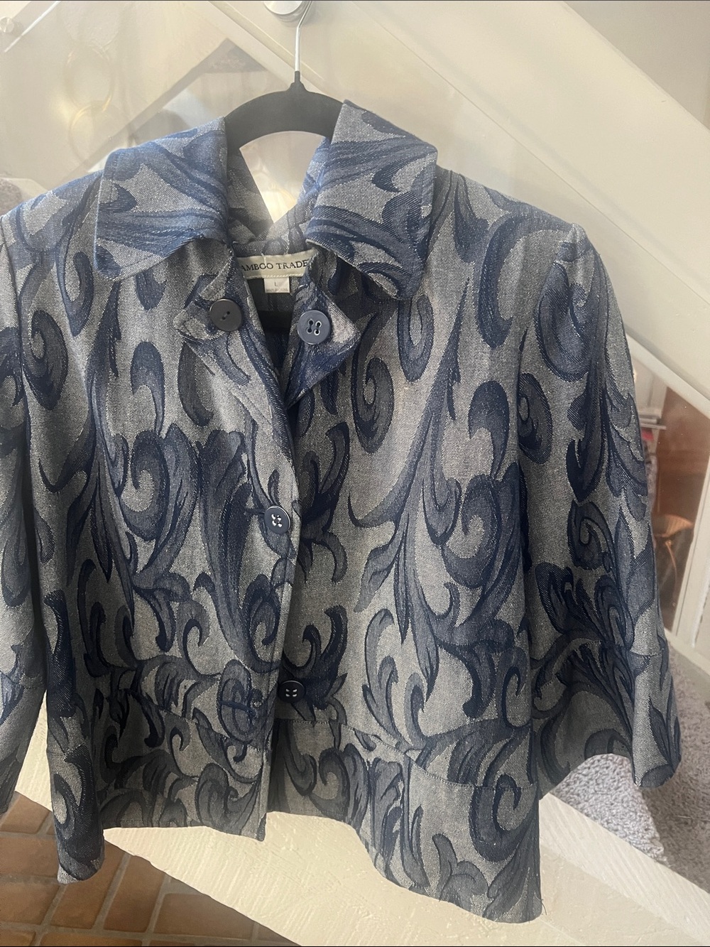 Navy and Silver Swirl Short Jacket L